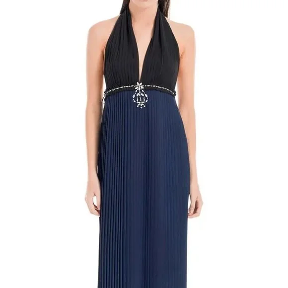 Max Studio Dresses Max Studio Black Navy Pleated Embellished - Main Image